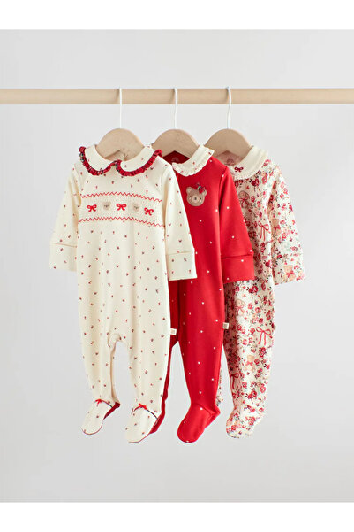 Next Baby 100% Organic Cotton Red Colored Bear Patterned Zippered 3-Piece Sleeping Bag Set Alyf34057