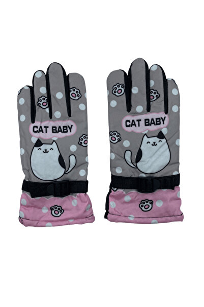 LİNOTTİ Cat Printed Girls' Inflatable Snow Gloves 251125
