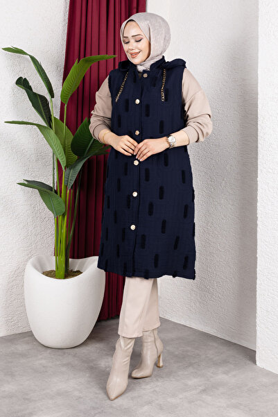 Tesettür Dünyası Feather Detailed Quilted Vest Tsd250216 Navy Blue