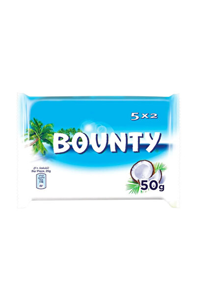 Bounty لوح شوكولاتة جوز الهند الطري المغطى بشوكولاتة الحليب - 5 × 50 جرامًا - عبوة من قطعتين