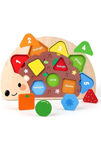 XICEN Wooden Montessori Hedgehog Puzzle Toy for Ages 1-3 - Color Sorting & Sh...