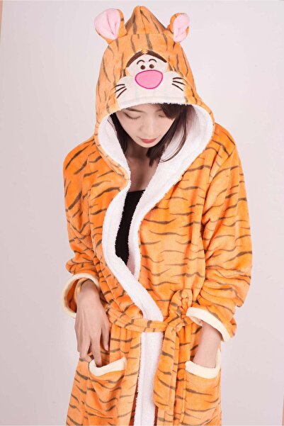 WildFashion Fluffy robe with drawstring at the waist, tiger pattern PJM67-19 S/M