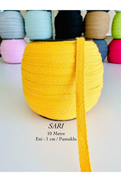 seyranat 10 Metre Eni 1 Cm Sarı Renk %100 Pamuklu Dar Dokuma-Balıksırtı Biye-...