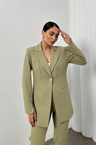 ZF BUTİK Women's Stone Detailed Double Pipe Leg Blazer Jacket Pants Set