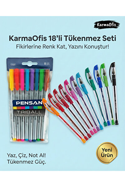 KarmaOfis 18-Piece Colored Ballpoint Pen Set