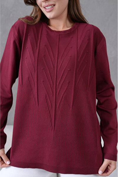 Stilmony Women's Minimal Line Embossed Thin Knitwear Round Neck Sweater