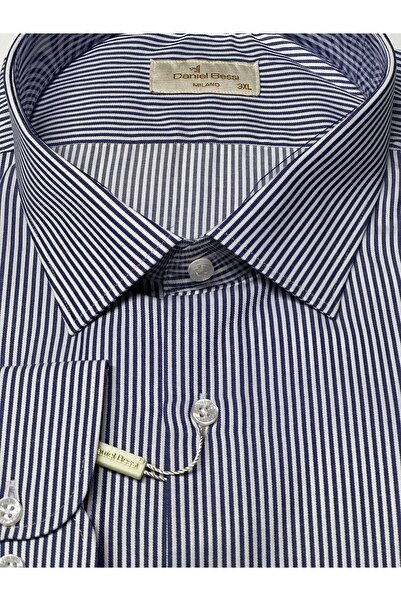 Daniel Bessi Long Sleeve Regular Fit Oversize Size Pocket Striped Classic Men's Shirt Gml-490