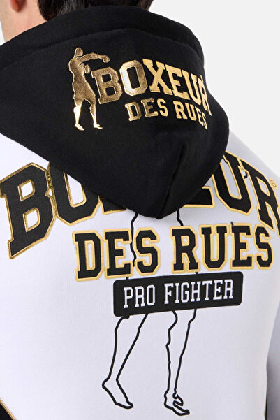 Boxeur Des Rues White Full Zip Hoodie with White-Gold Logo