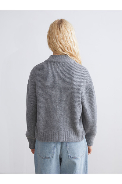 LC Waikiki Xside Gray College Collar Women's Knitwear Cardigan