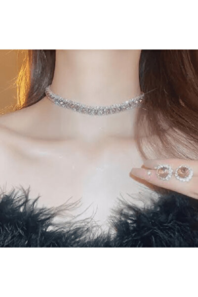 CRM Women's jewelry set, - luxury necklace and earrings with iridescent crystals, gold (adjustable)