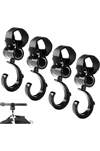 Generic Stroller Hooks, 4 Heavy-Duty Large 360° Rotating Black Hooks for Bags - Exifor