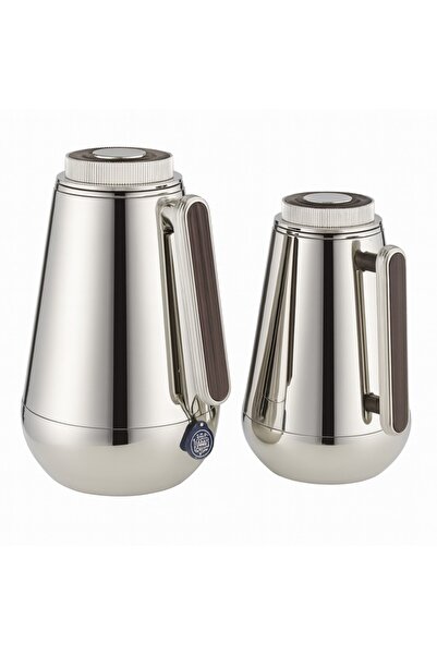 ALSAIF ✨ Lilia Thermos Set from Al Saif – Shiny Nickel and Wood Touch (1.3L + 0.75L) for luxurious hospitality in every detail! ✨