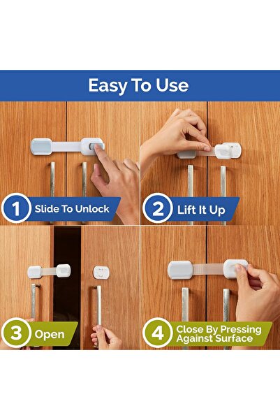 JZS 10 Pack Child Safety Strap Locks for Cabinets, Drawers, Fridge - Brown