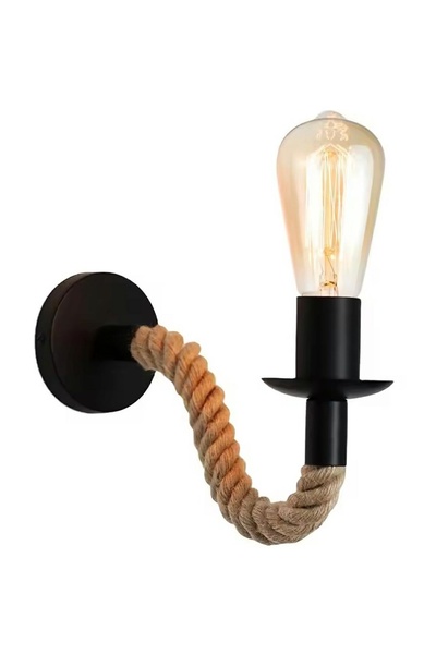 Aptel Aplica de perete, E27, model rustic, 60W, otel+iuta, negru mat, 25x15 cm