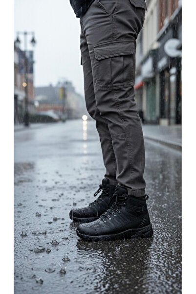 Budaks Ανδρικές μπότες με φλις εσωτερικά, αντιολισθητικές, θερμικές σόλες, χειμερινές μπότες πεζοπορίας με κορδόνια και φερμουάρ για εξωτερικούς χώρους