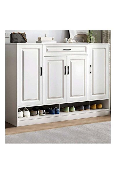 NKX خزانة أحذية فاخرة متعددة الوظائف مع أدراج تخزين للمدخل، لون أبيض دافئ، 120×30×100 سم