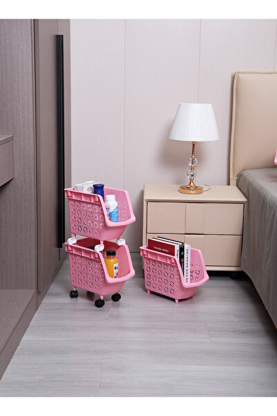 Lawazim 3-Tier Stackable Storage Rack Pink - Lightweight Organizer for Home & Office