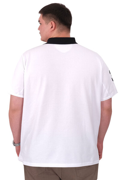 ModeXL Fashion XL Big Size Men's T-Shirt Polo Neck Embroidery Detail U25311 White