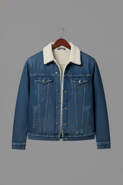 Wkm Denim جاكيت جينز رجالي من الفرو بقصة قياسية