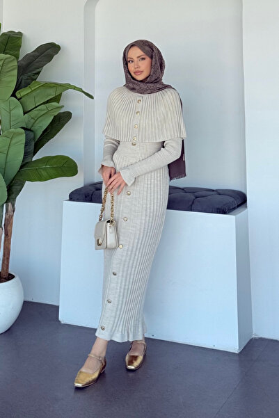 Şulemoda Giyim Çınar Cape Buttoned Suit Stone