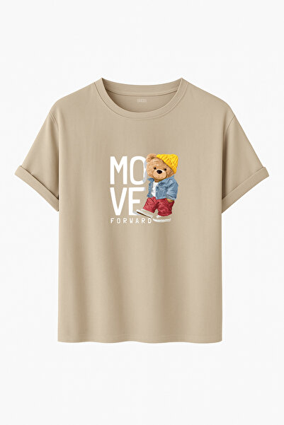 DK DAKSEL Move Forward Bereli Teddy Bear Printed Oversized Regular Fit Unisex T-Shirt
