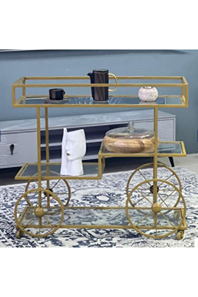 genric Metal Serving Cart Gold, 3-Tier with Lockable Wheels (80x40x90 cm)