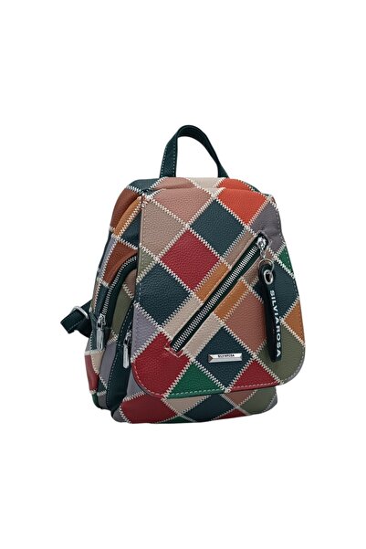 EVoStyle Rucsac de damă Silvia Rosa SR-6098 – Model Patchwork, 30 × 25 × 10 cm, Verde