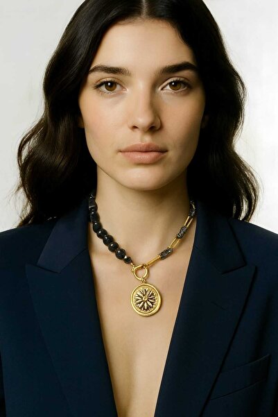 birtarz قلادة من حجر العقيق الأسود الطبيعي من بيرتاز