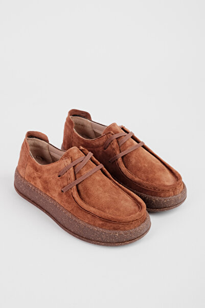 Lal Shoes & Bags Pamis Women's Genuine Leather Stitching Detailed Lace-Up Thick Soled Loafer Shoes 4292