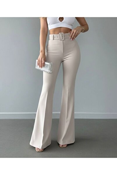 JACK CAPRİO Kadın İthal Kumaş Doubleface İspanyol Paça Kemer Detaylı Çekme So...