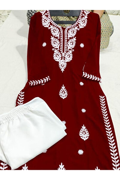 MYSMAR Maroon Rayon Cotton Kurti Pant - PMM14876 | Maroon