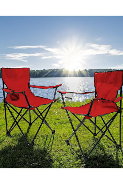 Primo Plus 2 Pack Portable Folding Multi-Purpose Camping Chairs, Sports Chair, Outdoor Garden Chair, RED