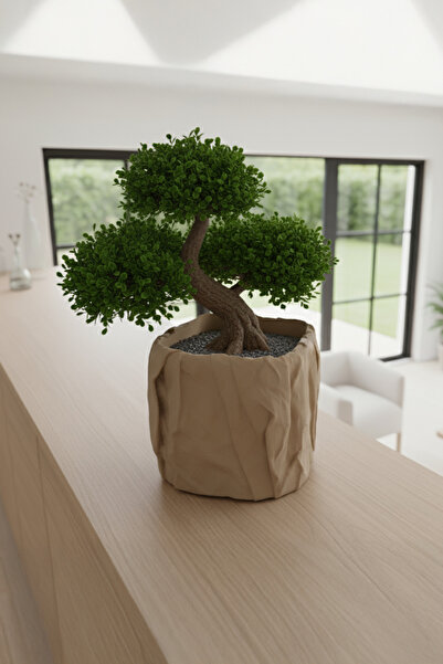 OEM Tall decorative pot Cube Crumpled Design, Sandstone Beige