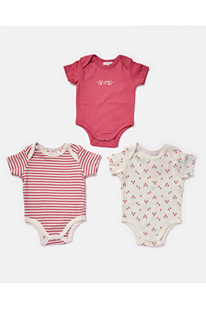REDTAG Baby Fuchsia And White Printed Bodysuit Set (3 Piece)