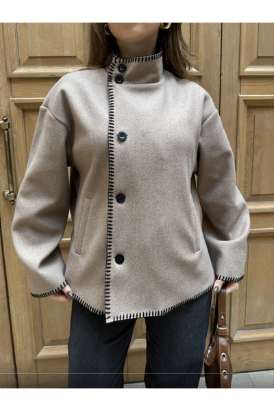 ELAYF Women's Mink Shepherd Stitched Cashmere Cardigan