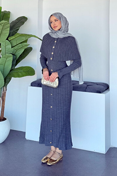 Şulemoda Giyim Çınar Cape Buttoned Suit Smoked