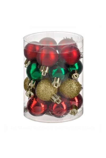 AB HOMES Set 20 globuri Crăciun Ø3cm, roșii, verzi și aurii mate & glitter, d...