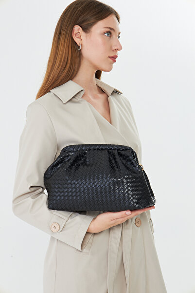 Zuna Studio Liora Siyah Örgü Detaylı Portföy Kadın Omuz, Kol ve El Çantası