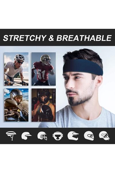 JZS Headband Mens Sports Sweatband Stretchy Moisture Wicking (3 Pack)