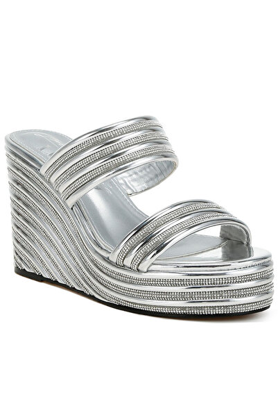 london Rag Women Metallic Faux Leather Wedge Sandals in Silver