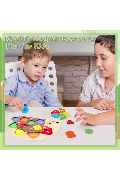 Generic Montessori Wooden Hedgehog Puzzle - 10-Piece Shape & Color Sorting Toy for Ages 1-3