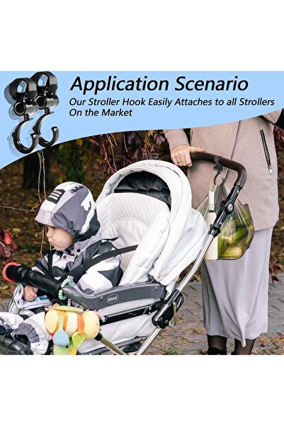 Generic Stroller Hooks, 4 Heavy-Duty Large 360° Rotating Black Hooks for Bags - Exifor