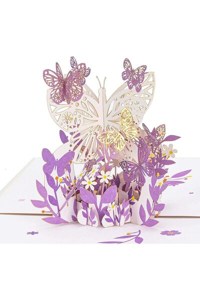 JZS بطاقات تهنئة ثلاثية الأبعاد بفراشات أرجوانية منبثقة