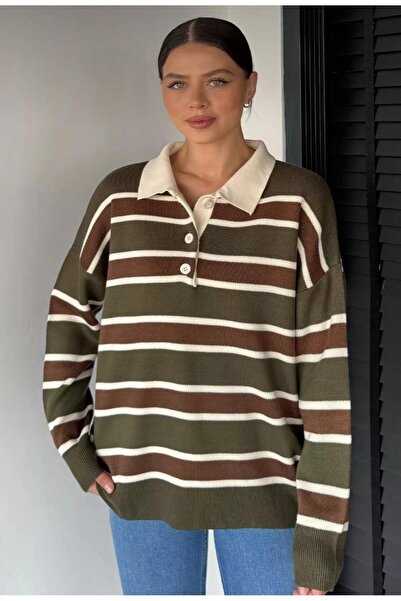 TRENDLİA Kadın Polo Yaka Düğmeli Viral Triko Kazak