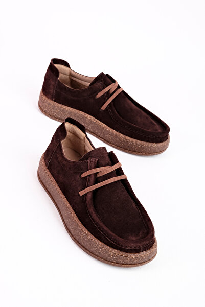 Lal Shoes & Bags Pamis Women's Genuine Leather Stitching Detailed Lace-Up Thick Soled Loafer Shoes 4292