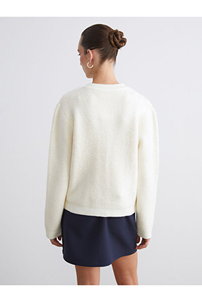 LC Waikiki Classic Ecru Crew Neck Women's Knit Cardigan