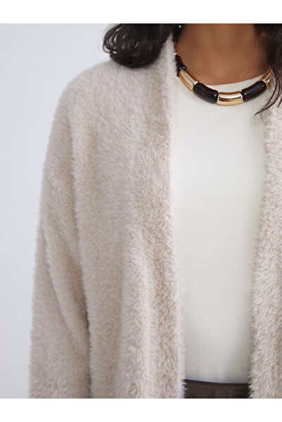 LC Waikiki Modest Ecru Shawl Collar Women's Plush Knitwear Cardigan