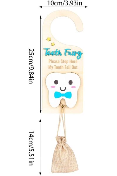 Yelajoy Tooth Fairy Wooden Door Hanger with Pouch, 25 cm (Blue)