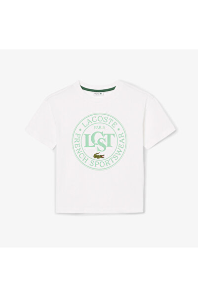 Lacoste Çocuk Bisiklet Yaka Baskılı Beyaz T-Shirt