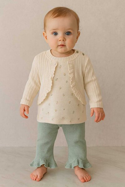 kidsense Flowers Bolero Detailed Ruffled 2-Piece Baby Girl Set